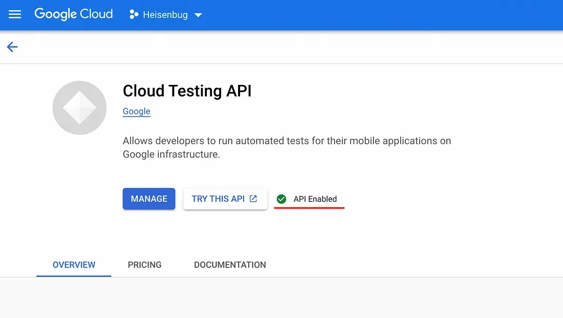 Cloud Testing API Enable