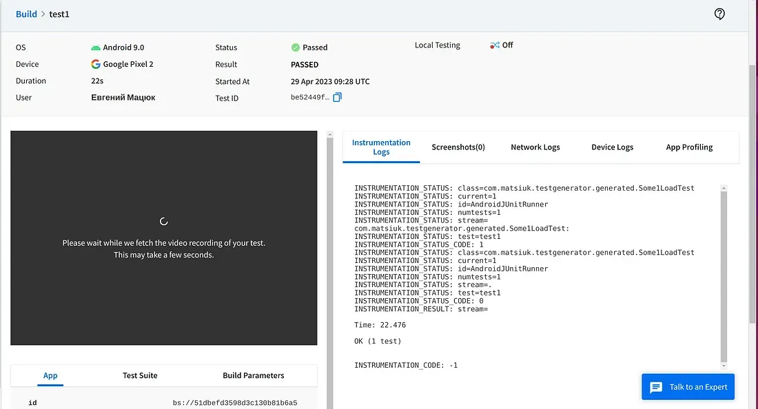 BrowserStack Test Details