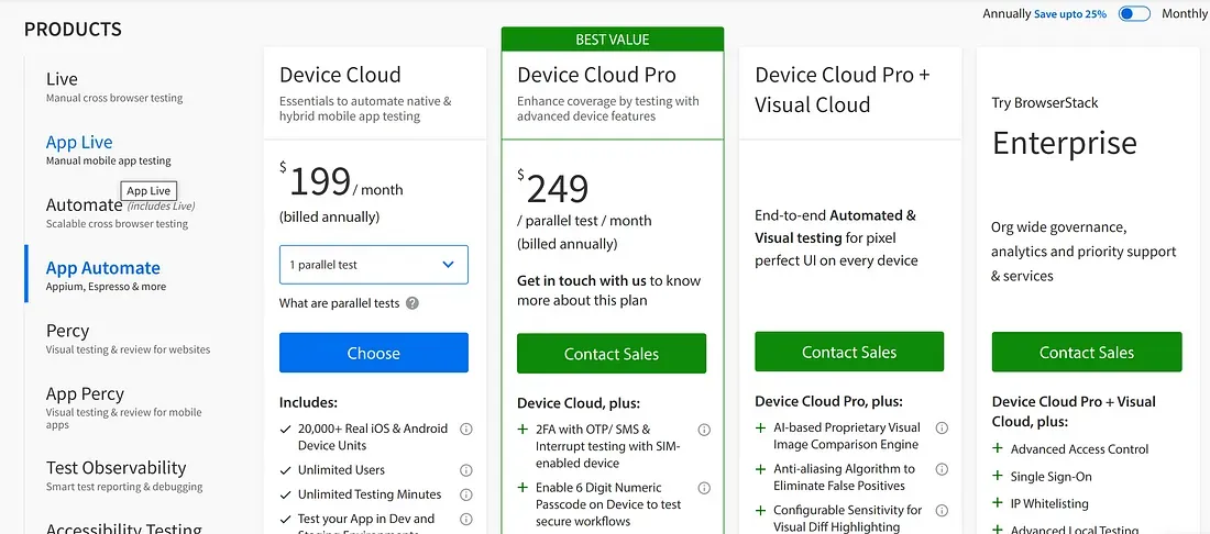 BrowserStack Pricing